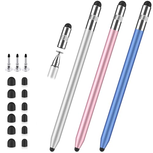 Styluslink Stylus Pen for Touchscreen,3-in-1 High Precision iPad Stylus | Metal Barrel with 3 Sizes Fine Tips, Stylists Pen for iPad/Switch/iPhone/Android/Microsoft/Tablet Capacitive Touchscreen - color: Blue/Silver/Rose Gold