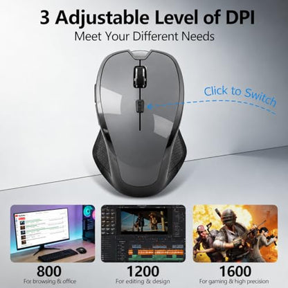 2026 Upgraded Rechargeable Bluetooth Mouse with Built-in Jiggler, USB-C Wireless Mouse for MacBook, iPad & PC, Bluetooth 5.2/3.0 & 2.4G USB-C/USB-A, Silent Ergonomic Mouse for Office Work - Gray - color: Gray