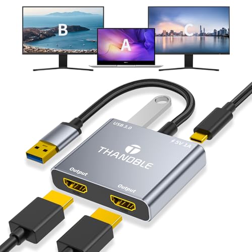 4 in 1 USB to Dual HDMI Adapter 1080P 60Hz, USB A 3.0 to HDMI Adapter for Laptop, PC, Desktop, Compatible with Mac OS, Windows 7/8/10/11 - Requires Driver Installation - color: gold