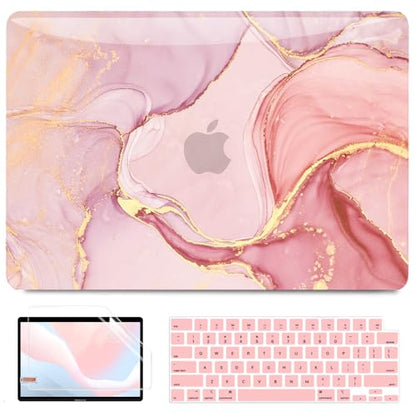 BELKA Compatible with MacBook Pro 13 inch Case M2 M1 2022 2021 2020-2016 | Pink Marble Pattern Plastic Hard Shell Case, Scratch & Fingerprint Resistant, Includes 2 Keyboard Covers & Screen Protector - color: Pink Gold Marble