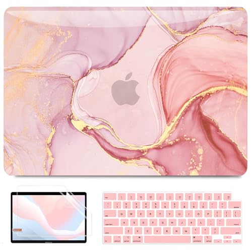 BELKA Compatible with MacBook Pro 13 inch Case M2 M1 2022 2021 2020-2016 | Pink Marble Pattern Plastic Hard Shell Case, Scratch & Fingerprint Resistant, Includes 2 Keyboard Covers & Screen Protector - color: Pink Gold Marble