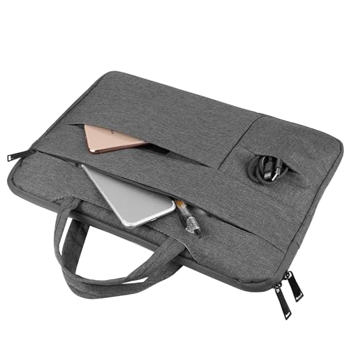 15.6 Inch Laptop Briefcase Sleeve with Hideaway Handles, Slim Work Carry Case, Front Zipper Pocket, Quick Access Fastener Pouch, Low Profile Business Handbag for Commuting, Meetings, Office Travel