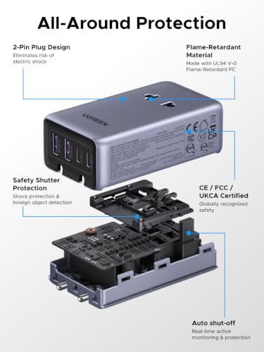 UGREEN 45W 6-Port Universal Travel Plug Adapter Worldwide | 2 USB-C, 2 USB-A, 2 AC, GaN International Power Adapter for 200+ Countries, Fasting Charging, Travel Essentials, Black