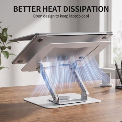 SOUNDANCE 360 Rotating Laptop Stand, Ergonomic Computer Riser for Desk, Adjustable Height Multi-Angle Metal Holder, Foldable Portable Notebook Elevating Base for Office & Home, White - color: White