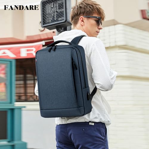 FANDARE 15.6 inch Business Laptop Rucksack Bag with USB Charging Port Mens Laptop Backpack Business Travel Rucksack Polyester Daypack with Luggage Strap Multi-Compartment for Work Commuter Blue - color: Blue