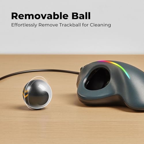 Wired Trackball Mouse with RGB Lighting, Ergonomic Thumb Control to Reduce Muscle Strain, 5 Adjustable DPI, Dual USB-C & USB-A Connectivity, Compatible with PC, Laptop, Mac, Windows-Black - color: C-Black