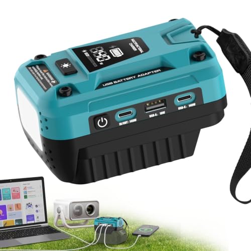 140W Fast Battery Bidirectional Charger Compatible with Makita 18V Battery | Dual USB-C 140W Output, Single USB-A 18W Output, Maximum Output of 280W, 700LM LED Work Light & LED Display (No Battery) - color: Blue