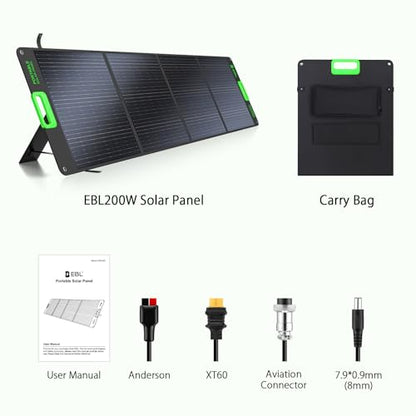 2400W Home Emergency Power Station with 200W Foldable Solar Panel Blackout Backup Generator - color: Light Green