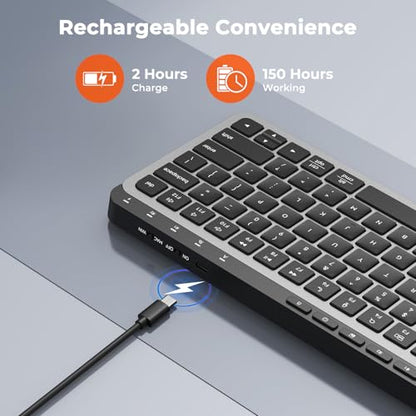 MEETION Slim Bluetooth Keyboard, Compact Wireless Multi-Device Design | Rechargeable keyboard with low-profile keys and shortcuts, supports easy switching between PC, laptop, tablet and Mac devices - color: Black