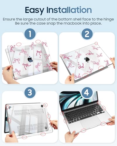 Fintie Case for MacBook Air 13 inch A3449/A3240/A3113/A2681 2022-2026 | M2/M3/M4/M5, Snap On Hard Shell, Full Port Access, Easy On/Off, Lightweight, Bow - color: Satin Silver