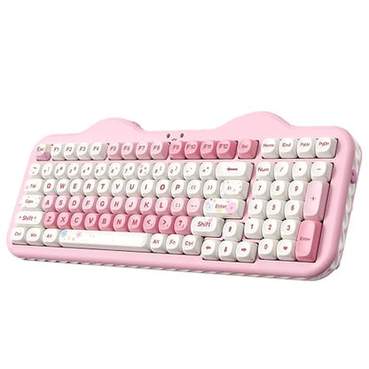 YUNZII C98 Wireless Mechanical Keyboard with Number Pad,99 Key BT5.0/2.4G/USB-C Hot Swap Gasket Mount with PBT MOA Keycaps,Custom RGB,Cute Cake Keyboard for Win/Mac (Pink, Milk V2 Linear Switch) - color: Pink, size: Milk V2 Linear Switch