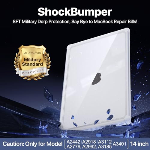 Soonjet for MacBook Pro 14 inch Case 2025-2021 | M5 M4 M3 M2 M1 Pro/Max | Glitter ShockBumper | Military Drop Protection | Hard Shell Laptop Cover | Clear - color: Bumper Stellar Clear