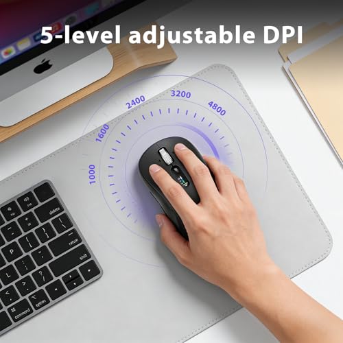 INFINMIND Wireless Bluetooth Multi-Device Mouse with 5 Programmable Buttons, 4-Way Navigation Scroll, 5 Level DPI, Quiet Click Mice Compatible with Computer, Laptop, PC, iPad, Tablet, MacBook.