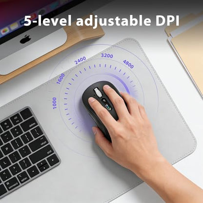 INFINMIND Wireless Bluetooth Multi-Device Mouse with 5 Programmable Buttons, 4-Way Navigation Scroll, 5 Level DPI, Quiet Click Mice Compatible with Computer, Laptop, PC, iPad, Tablet, MacBook.
