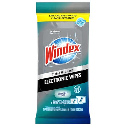 Windex Electronic Cleaning Wipes, Pre-Moistened Screen Wipes for TVs, Phones, and Other Electronics, Resealable for a Freshness Lock, 25 Count - size: 25 Count (Pack of 1)
