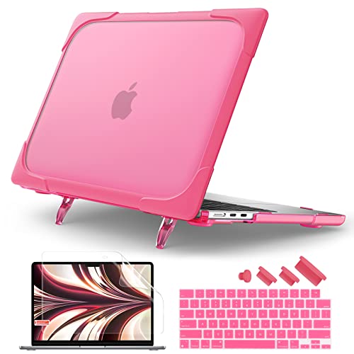 Batianda Foldable Stand Heavy Duty Case for MacBook Air 13.6 inch, Pink | Fits M5 M4 M3 M2 Chip 2026-2022 Model, Ergonomic Stand Holds 22 lbs, Shockproof Bumper, with Keyboard Cover Screen Protector - color: Rose