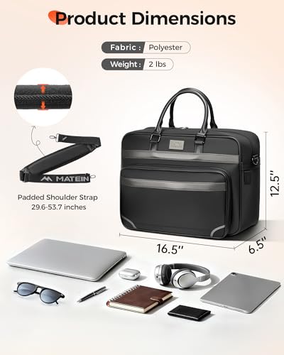 MATEIN Laptop Bag with Insulated Lunch Compartment, 16 Inch Mens Briefcase | Fits 16" Laptop, Water Resistant, Anti Theft, Business Messenger Shoulder Bag, Computer Carrying Case for Work Office