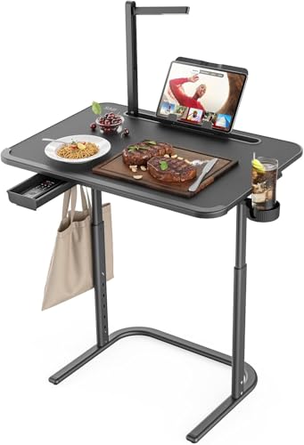 SAIJI XXL Extra Large TV Tray Table，Height & Tilt Adjustable Heavy Duty TV Trays for Eating, Working, Writing,Drawing, Recliner Table Couch Desk with LED Light, Cup Holder, Bookstand - size: X-Large