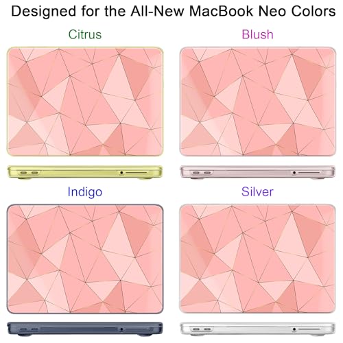 for MacBook Neo 13 Inch Case 2026 Release Model A3404, Cute Aesthetic Ultra-Slim Hard Shell with Keyboard Cover, 6-in-1 Laptop Accessories Bundle for Women Girls, Rose Gold Geometric - color: Rose Gold Geometric