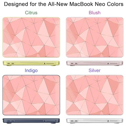 for MacBook Neo 13 Inch Case 2026 Release Model A3404, Cute Aesthetic Ultra-Slim Hard Shell with Keyboard Cover, 6-in-1 Laptop Accessories Bundle for Women Girls, Rose Gold Geometric - color: Rose Gold Geometric