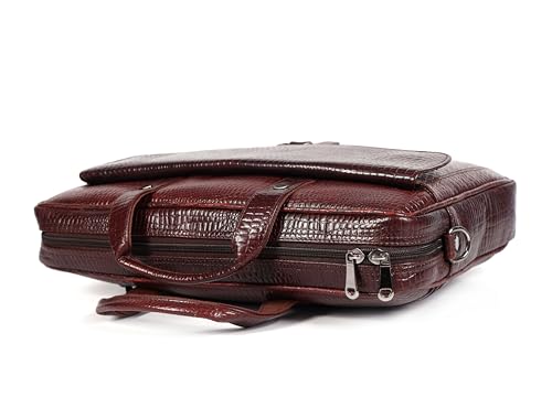 16" Crocodile Embossed Leather Laptop Briefcase, 5 Zipper Pockets, 2 Spacious Compartments, 16x12x4 inches. - color: Classic Brown