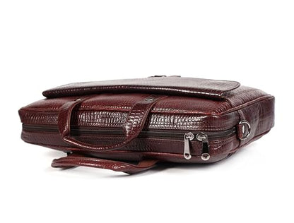 16" Crocodile Embossed Leather Laptop Briefcase, 5 Zipper Pockets, 2 Spacious Compartments, 16x12x4 inches. - color: Classic Brown