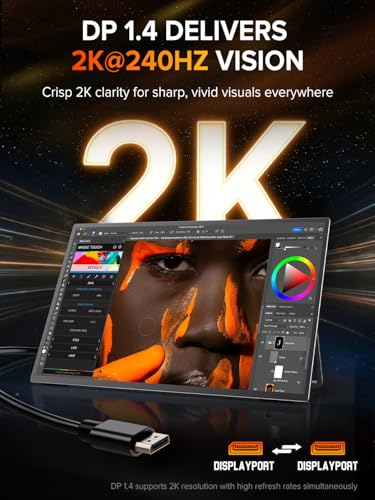 UPERFECT 24.5" 2K 240Hz Portable Monitor, 2560×1440 QHD Gaming Display | 0.1ms Response, 500 Nits, HDR, HDMI 2.1 & DP 1.4, VESA Support, Stand Included, Portable Gaming Screen for Laptop & Console - size: 24.5