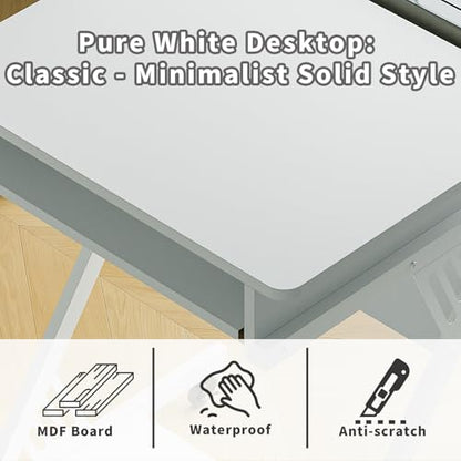 ALISENED Computer Desk for Small Spaces Compact Desk with Keyboard Tray | 23.6" Z-Shaped, with Wheels and Bottom Shelves, for Home Office, Computer Cart Mobile Laptop Cart, White - color: White