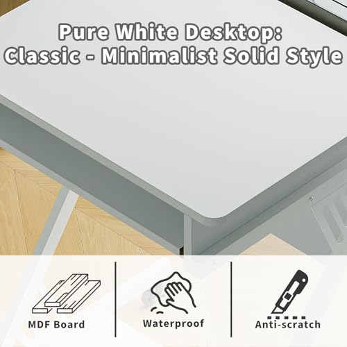 ALISENED Computer Desk for Small Spaces Compact Desk with Keyboard Tray | 23.6" Z-Shaped, with Wheels and Bottom Shelves, for Home Office, Computer Cart Mobile Laptop Cart, White - color: White