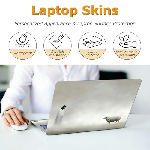 Universal Laptop Skin Sticker with 2 Wrist Pad Decals, 3-Piece Removable Vinyl Laptop Cover, Mist Jesus Seeks Sheep Waterproof Anti-Scratch, Easy-Trim Fit for 13.3" 14" 15.6" Laptops - color: Mist Jesus Seeks Sheep