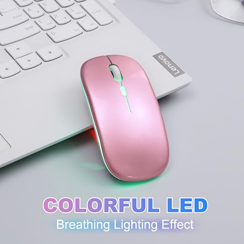 Wireless Bluetooth Mouse Rechargeable Long Lasting Dual Mode - BT 5.2 & 2.4G Silent RGB LED Mice, Slim Portable Ergonomic Mouse for Laptop/PC/Tablet/MacBook/iPad/Apple Devices(Rose Gold) - color: Rose Gold
