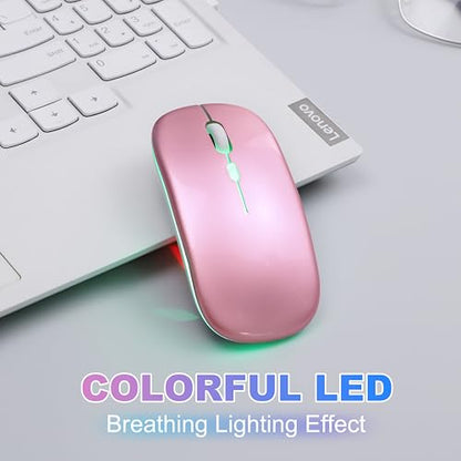 Wireless Bluetooth Mouse Rechargeable Long Lasting Dual Mode - BT 5.2 & 2.4G Silent RGB LED Mice, Slim Portable Ergonomic Mouse for Laptop/PC/Tablet/MacBook/iPad/Apple Devices(Rose Gold) - color: Rose Gold