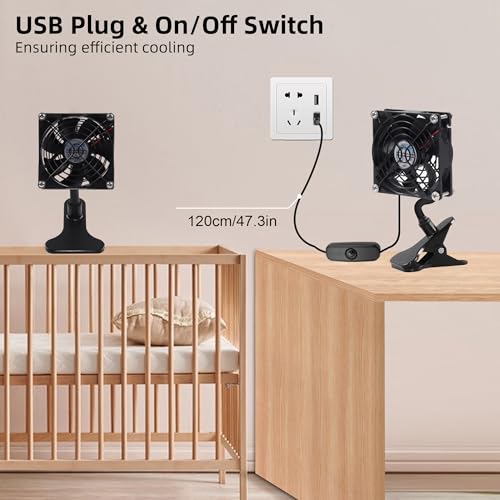 3.62" 92mm Quiet USB Clip on Fan with Strong Clamp and On/Off Switch | Low Noise and Gentle Breeze, for Desktop Router Tent Seedlings Electronic Equipment and DIY Ventilation Cooling Project - color: Black, size: 92mm