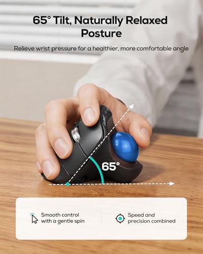 Nulea M514 Vertical Trackball Mouse, Ergonomic Wireless Thumb-Control Mouse with Quiet Clicks, 3 Device Connection (Bluetooth & USB Receiver), Rechargeable for PC/Mac/Laptop/Tablet,Blue - color: B-Blue