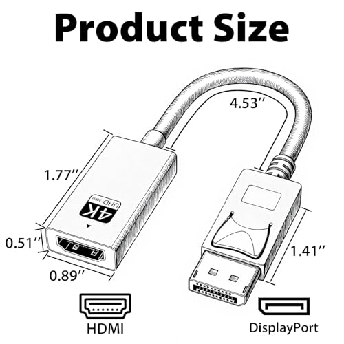 Cyberguys DisplayPort (DP) to HDMI Adapter Cable, 4K@30Hz DP Male to HDMI Female Converter, Gold-Plated Connector w/ Secure Latch, Compatible with Dell HP Lenovo ASUS, Computer to Monitor/TV/Projector