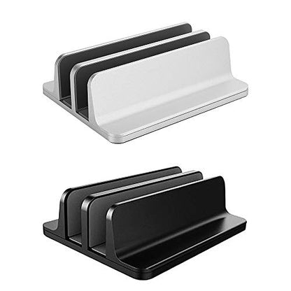 Adjustable Dual Slot Aluminum Vertical Laptop Desk Organizer Holder, Upright Notebook and Tablet Storage Stand Fit Laptop, Desktop Accessory in Silver Black (Black) - color: Black