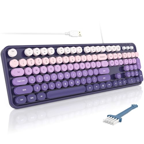 MOFII Computer Keyboards Wired, Plug Play USB Full Size Typewriter Keyboard, Cute Colorful Aesthetic Keyboard with Foldable Stands for Windows PC Laptop (Purple Gradient) - color: Purple Gradient