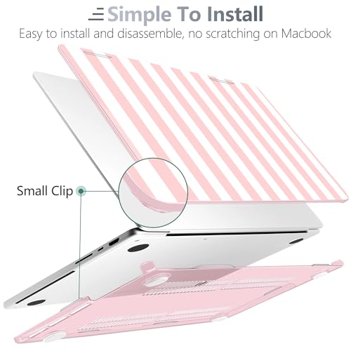 Batianda Case for MacBook Pro 14" 2026 2025-2021 Release, Pink Candy Stripe | 4-in-1 bundle with preppy design, 1.2mm lightweight slim hard shell protection for girls, students and aesthetic users - color: Pink Candy Stripe