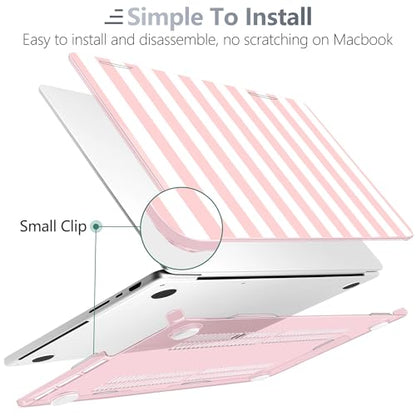 Batianda Case for MacBook Pro 14" 2026 2025-2021 Release, Pink Candy Stripe | 4-in-1 bundle with preppy design, 1.2mm lightweight slim hard shell protection for girls, students and aesthetic users - color: Pink Candy Stripe