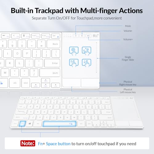 Rii 2.4G Wireless and Bluetooth Touch TV Keyboard with Media Control-White | BT 5.1+2.4G,Aluminium Alloy,Easy meadia control,built-in touchpad for HTPC,PC,Tablet,iPad,Android TV Box,Smart TV,Mac - color: White(K22S-W)
