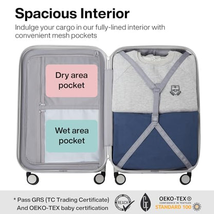 mixi Upgrade Carry on Luggage Suitcases with Spinner Wheels, Hardside Rolling Suitcase PC with TSA Lock Lightweight Travel Case 20in Carry-On, Fine Grid Smoke White - color: Fine Grid Smoke White, size: 20in Carry on