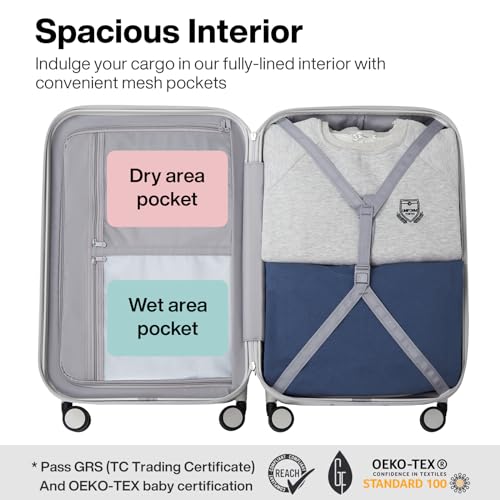 mixi Upgrade Luggage Suitcases with Spinner Wheels, Hardside Rolling Suitcase PC with TSA Lock Travel Case 24in Checked in, Fine Grid Smoke White - color: Fine Grid Smoke White, size: 24in Checked in