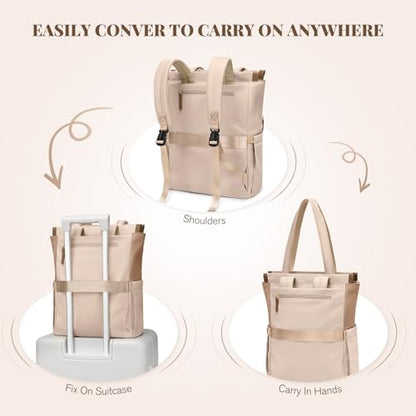 GOLF SUPAGS Convertible Laptop Backpack for Women Casual Daypack Notebook Tote Bag for Work College Travel Leisure (Nut Latte) - color: Nut Latte