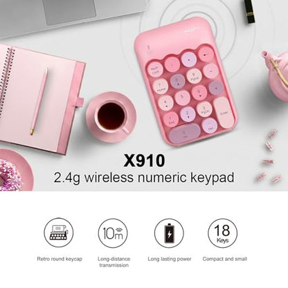 Lomiluskr Cute Wireless Number Keypad with 2.4G USB Receiver, 18 Colorful Round Keys Numpad, Portable Financial Accounting Numeric Keyboard, Suitable for PC, Laptop (Pink) - color: Pink
