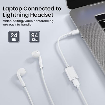 USB C to Lightning Headphone Audio Adapter, USB C Male to Lightning Female Earbuds Audio Adapter Compatible with iPhone 17/Air/16/16e/15 Plus/Pro/Max/15, iPad Pro, iPad Air 6/5/4, MacBook (No Charge) - color: White
