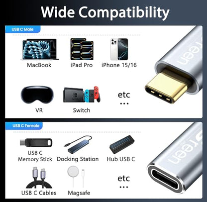 Green Jiss® USB C Extension Cable 3.3ft, 20Gbps/4K@60Hz Video, Heavy Duty USB3.2 Gen2 Extender Male to Female Full Function Ultra-High Speed Transfer USB Type C Extender 240W Fast Charging Cable - size: 3.3 FT