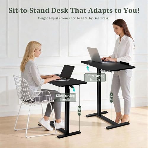 Mobile Standing Desk, Height Adjustable Laptop Desk with Tilting Top | Stable Steel Frame, Smooth Lift Mechanism, Adjustable Tilt Surface, Easy Assembly, Ideal for Home, Office & Dorm, Black - color: Black, style: Tilt Adjustable
