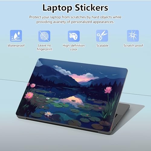 Universal Laptop Skin Sticker with 2 Wrist Pad Skins, Waterproof Scratch Resistant Vinyl Laptop Cover Decal, Cut to Fit for 11–15.6 Inch MacBook HP Dell Lenovo, Lotus Pond - color: Lotus Pond