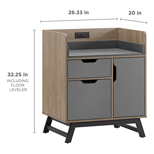 Realspace® Nashira 27"W Printer Stand with Charging Station, Light Oak/Gray