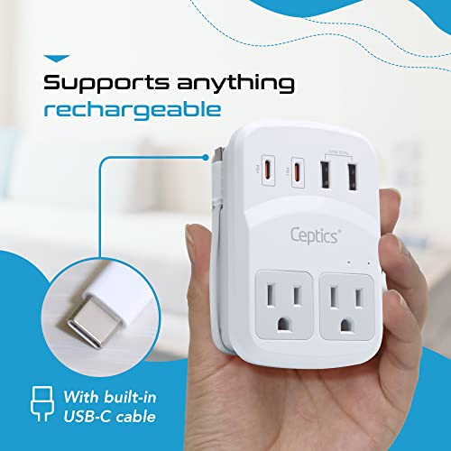 Ceptics World Travel Adapter Kit 2 USB-A, USB-C US Outlets, 20W/QC 18W Power Delivery, Surge Protection, SWADAPT Compatible for Europe, UK, China, Australia, Japan Perfect Laptop (WPS-5B) - color: white
